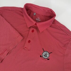 Under Armour Red Mini-Stripe‎ Golf Polo M Anchor Crest With Crossed Clubs Logo
